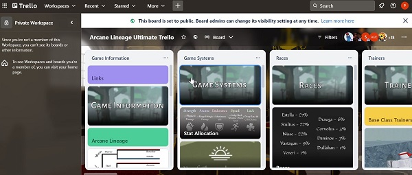 Arcane Lineage Trello 2024 Game Discord
